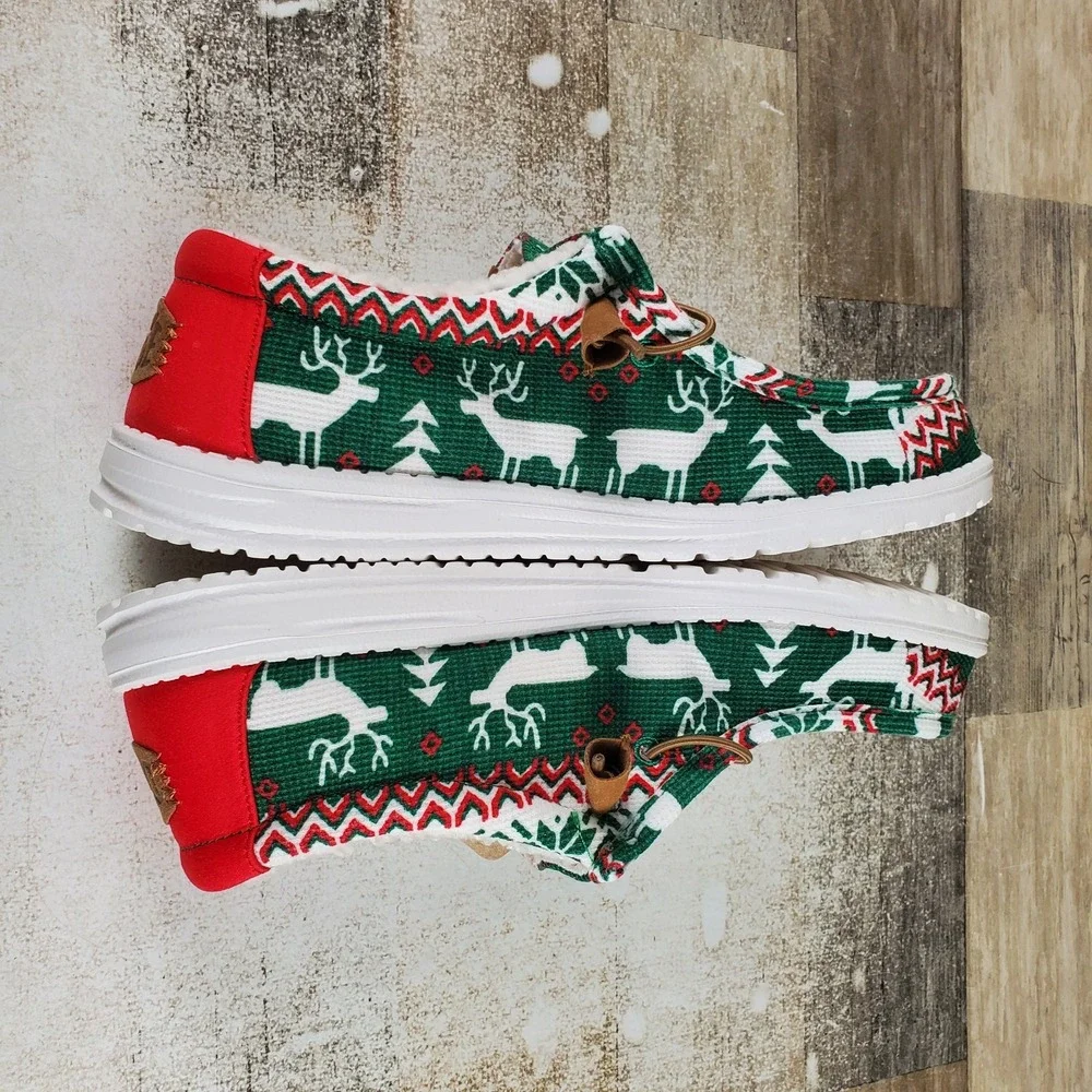 Hey Dude Wally Ugly Sweater Lined Mens Loafer Shoes Sz 9 Green Multi Slip On